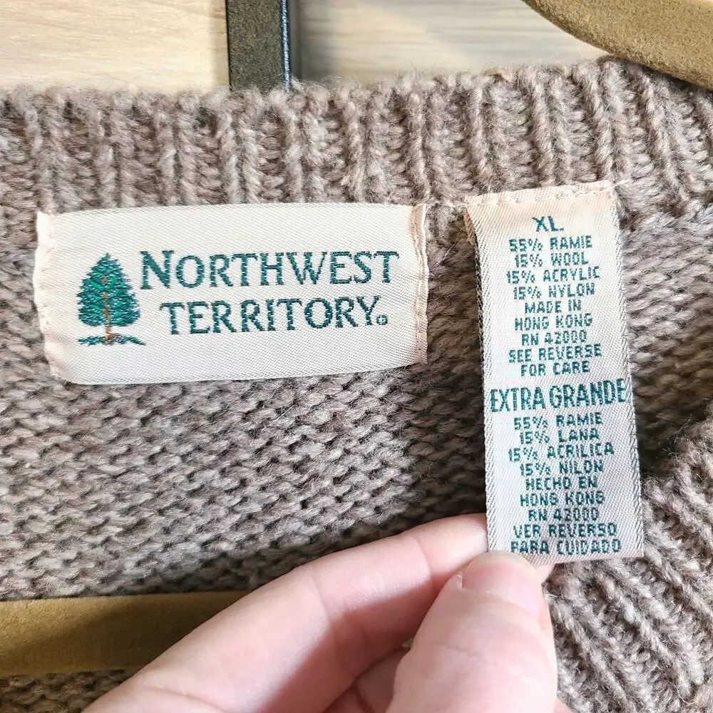 VTG Northwest Territory Sweater Mens XL Wool Ramie Blend Knit Henley Cottagecore